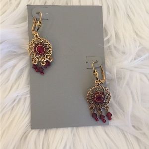 Burgundy and gold dangling earrings
